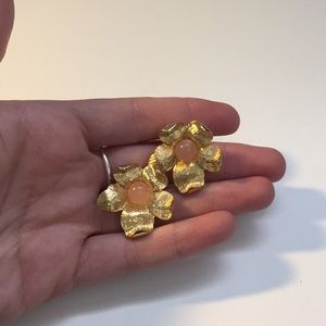 EARRINGS gold and pink flowers large